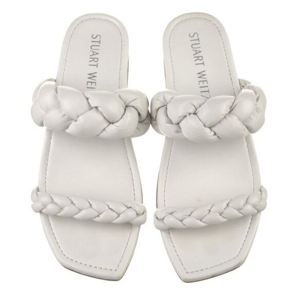 Stuart Weitzman Shoes - Stuart Weitzman White Leather Braided Slide Sandals Size 10 Women’s